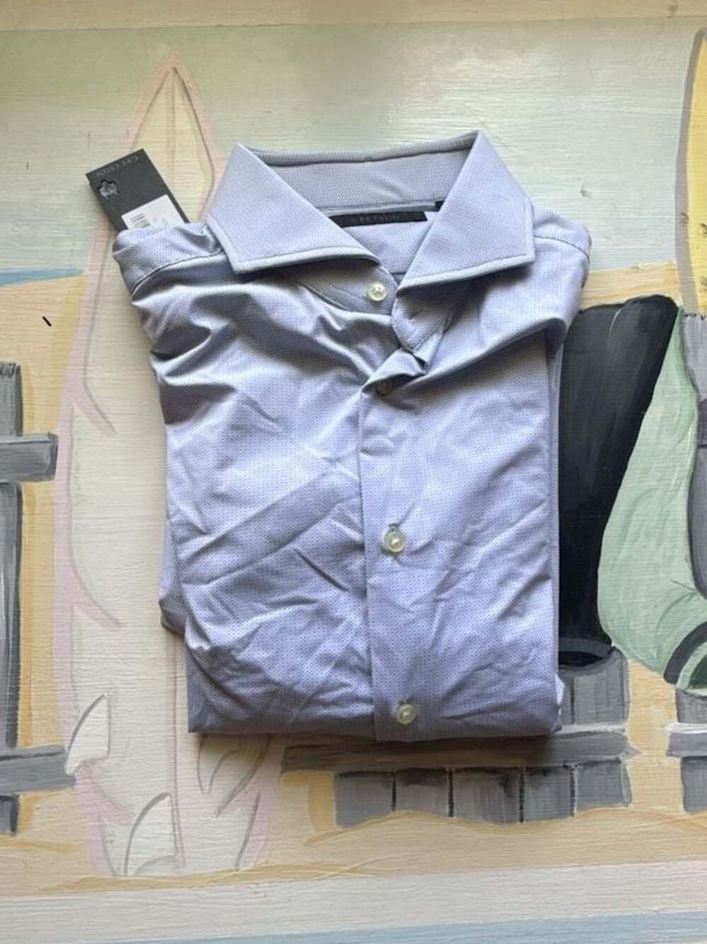 NWT Greyson Men's Light Blue Dot Performance Long Sleeve Dress Shirt Size M